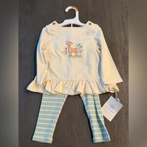 Cloud Island Deer Ruffle Cream & Mint Kids Matching Set 12M
